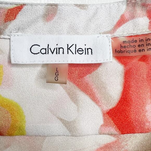 CALVIN KLEIN Abstract Floral-Print Roll-Tab Blouse Button Up Multi Womens Size L - Picture 5 of 7